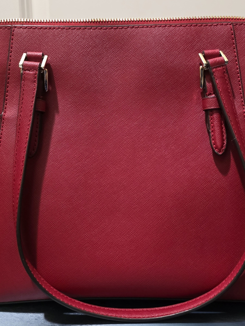 Michael Kors Cherry Red Saffiano Leather Tote with MK Charm - Picture 8 of 14